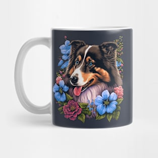 Australian Shepherd Dog and Flowers Mug